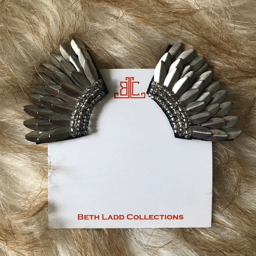 Silver Beaded Wing Earrings Costume Jewelry
